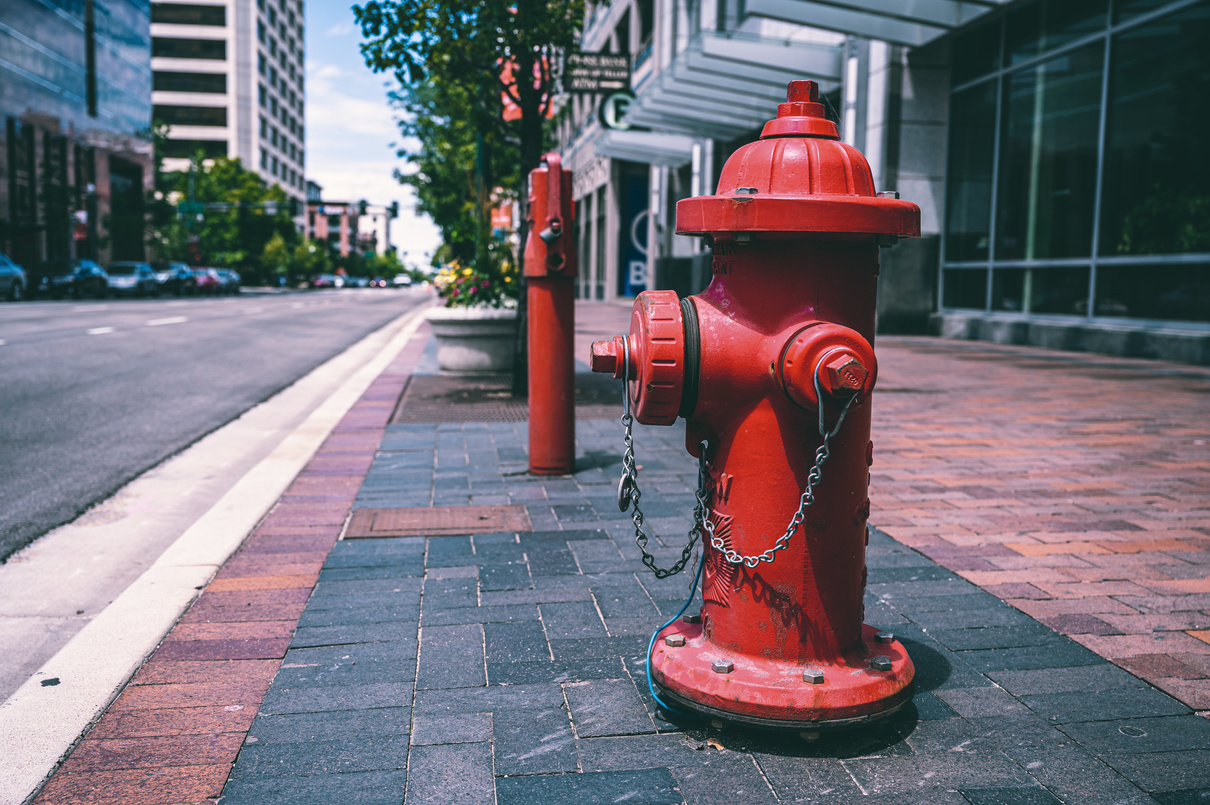 Red fire hydrant on street